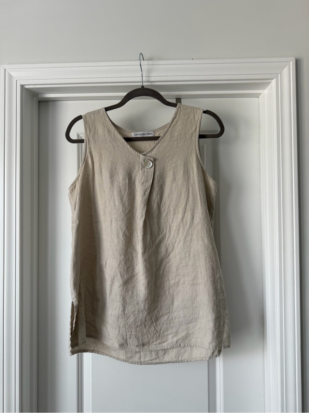 Christopher Calvin Sleeveless Button Linen Tank - Beige
